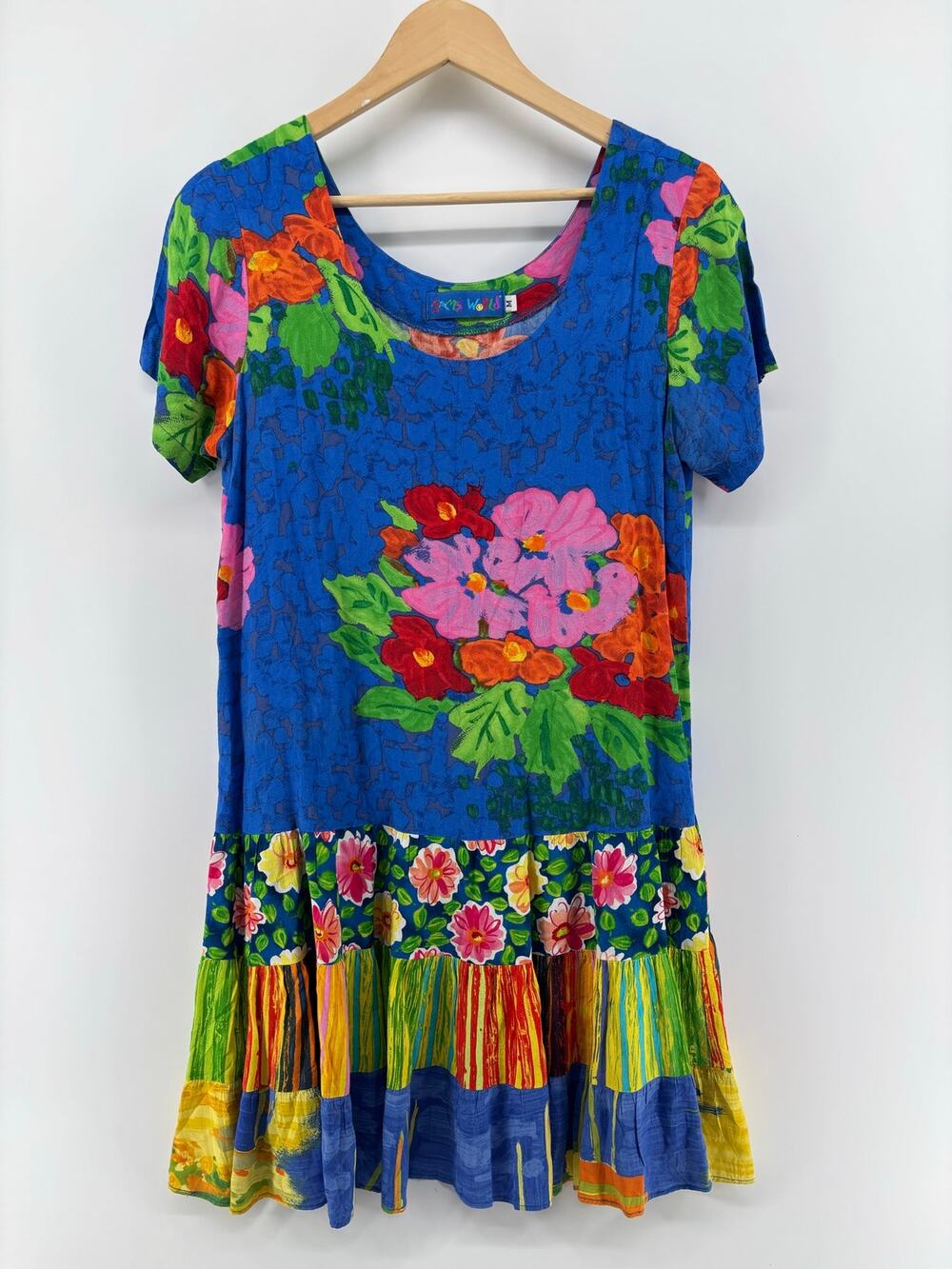 Vintage Jams World Hattie Ruffle Mini Dress Women's M Artsy Floral USA Rayon